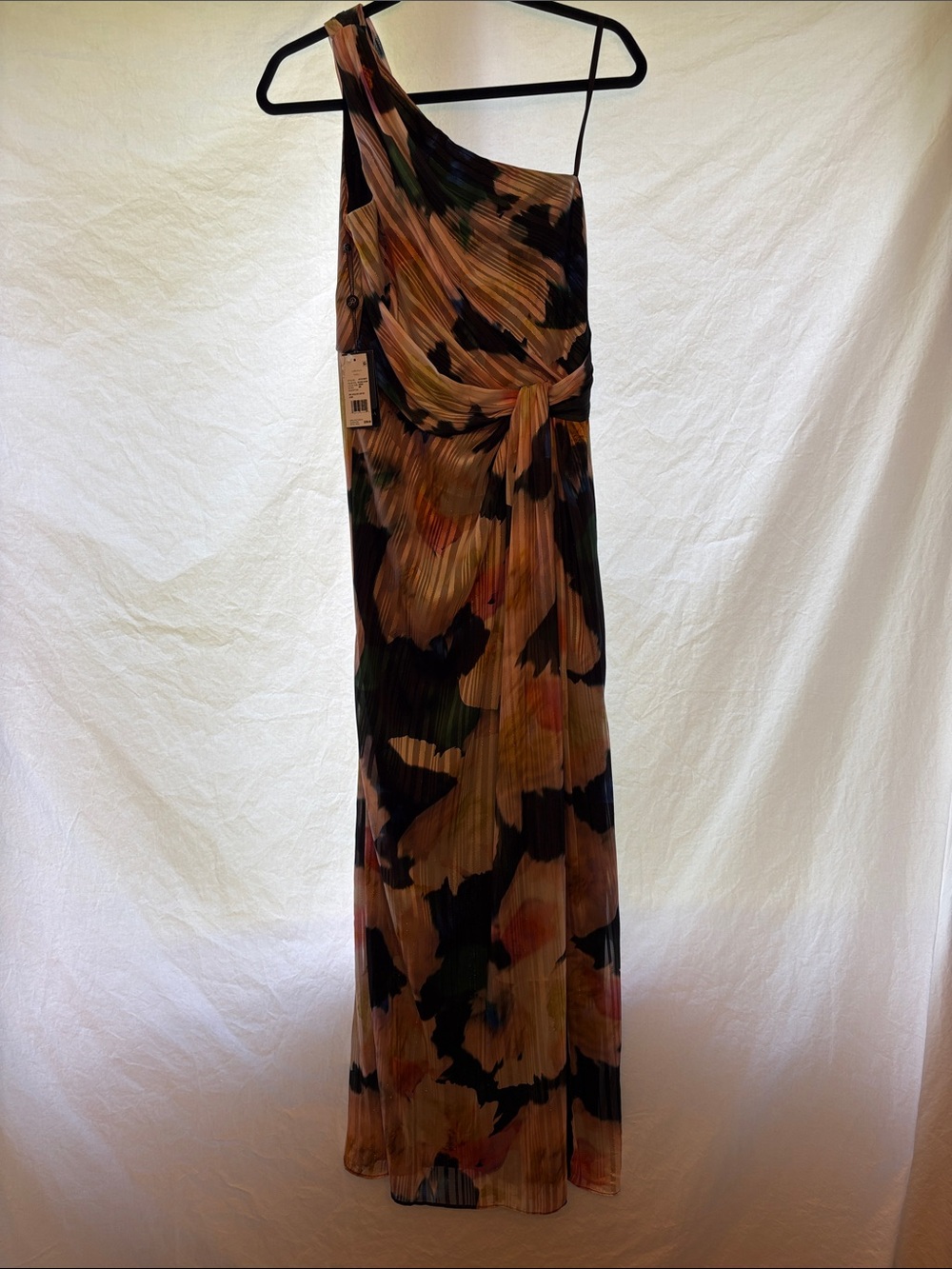 NWT Adrianna Papell Metallic Floral One Shoulder Chiffon Gown Dress 8